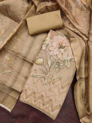 beige shimmer linen cotton ceremonial suit for girls 3