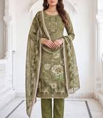 mehendi shimmer linen cotton ceremonial suit for girls