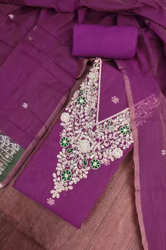 purple banarasi cotton ethnic partywear suit for girls