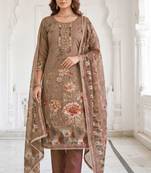 brown shimmer linen cotton ceremonial suit for girls