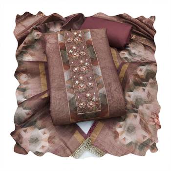 brown shimmer linen cotton ceremonial suit for girls 2