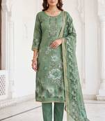 green shimmer linen cotton ceremonial suit for girls