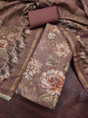 brown shimmer linen cotton ceremonial suit for girls 3