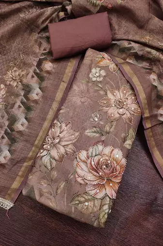 brown shimmer linen cotton ceremonial suit for girls