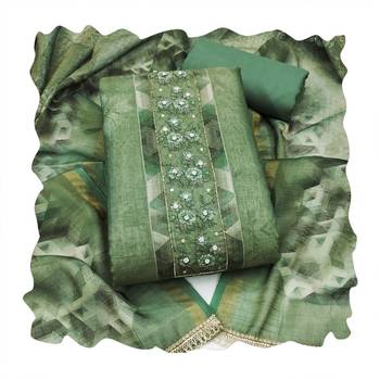 green shimmer linen cotton ceremonial suit for girls 2