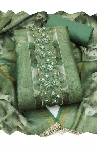 green shimmer linen cotton ceremonial suit for girls