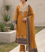 mustard banarasi cotton ethnic partywear suit for girls