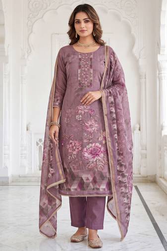 purple shimmer linen cotton ceremonial suit for girls