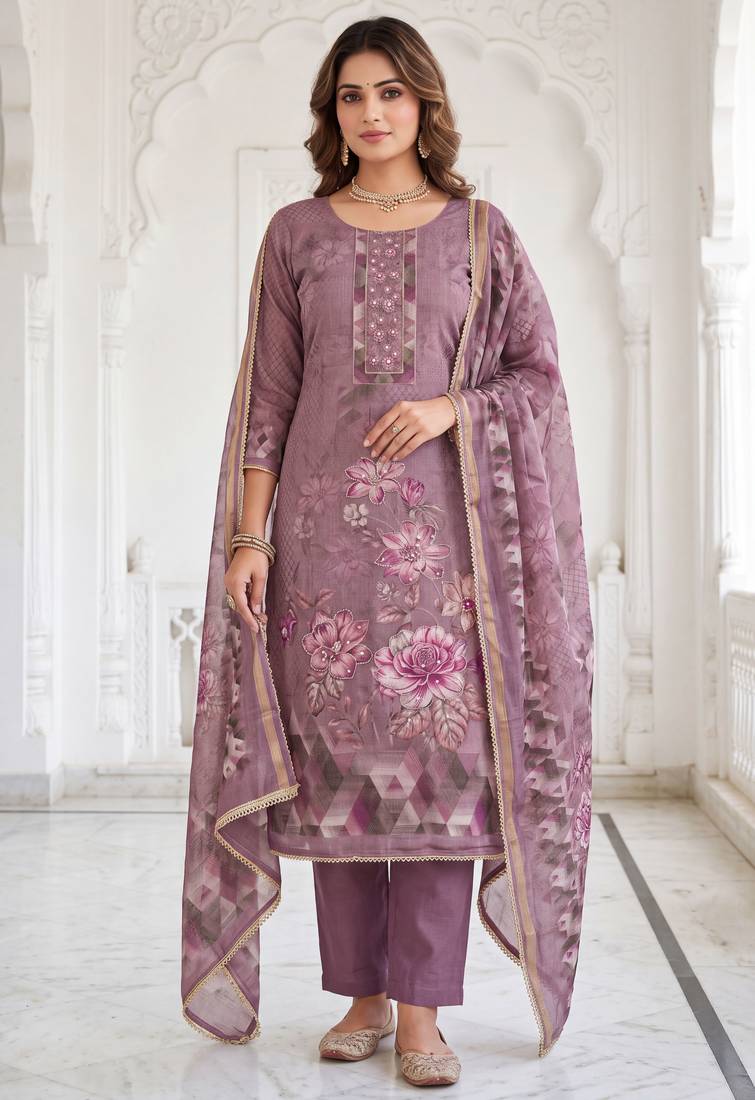 purple shimmer linen cotton ceremonial suit for girls