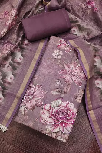 purple shimmer linen cotton ceremonial suit for girls