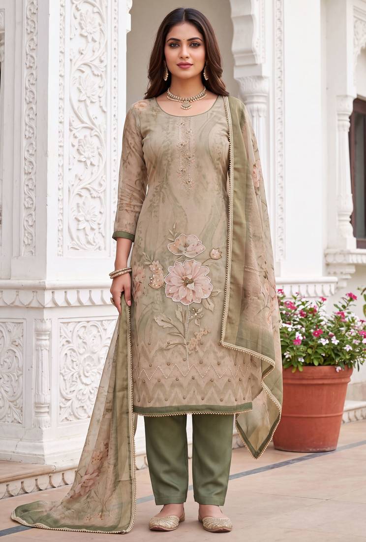 pista shimmer linen cotton ceremonial suit for girls