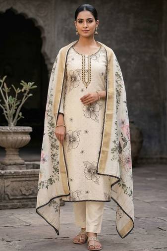 cream modal cotton formal dress for girls