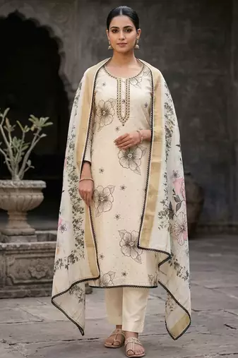 cream modal cotton formal dress for girls