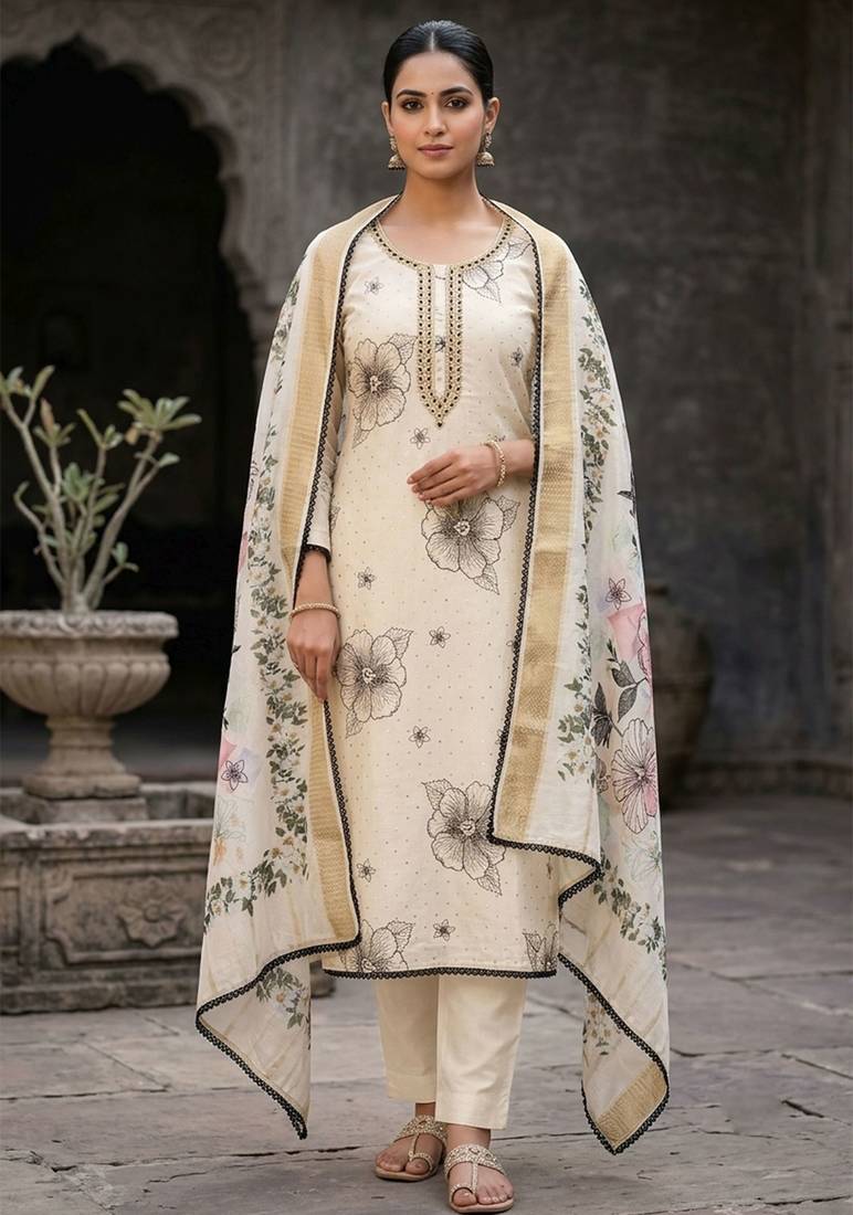 cream modal cotton formal dress for girls