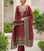 maroon banarasi cotton ethnic partywear suit for girls