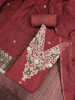 maroon banarasi cotton ethnic partywear suit for girls 2
