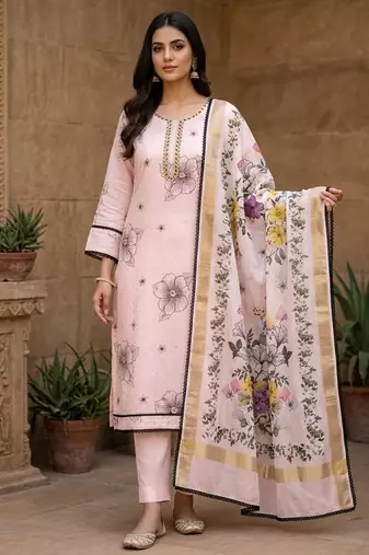 peach modal cotton formal dress for girls