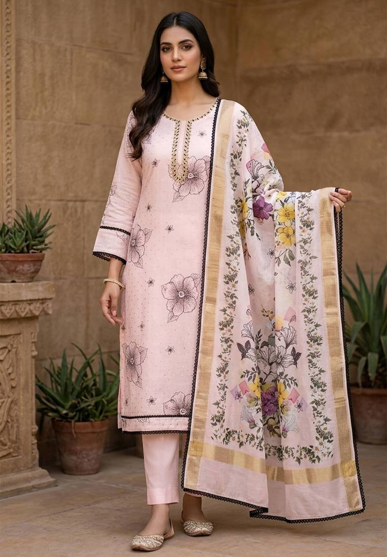 peach modal cotton formal dress for girls