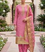 pink banarasi cotton ethnic partywear suit for girls