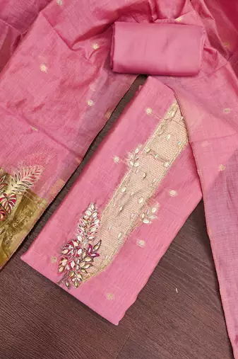 pink banarasi cotton ethnic partywear suit for girls
