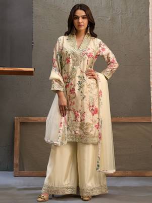 off white chinon partywear suit 1