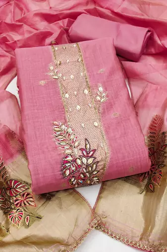pink banarasi cotton ethnic partywear suit for girls