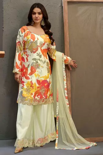 cream chinon partywear suit