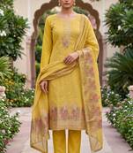 yellow banarasi cotton ethnic partywear suit for girls