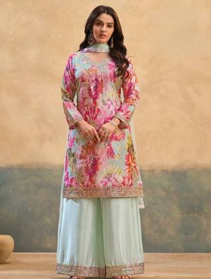 pink chinon partywear suit 3