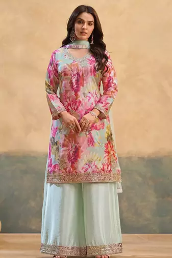 pink chinon partywear suit