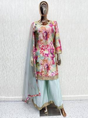 pink chinon partywear suit 4