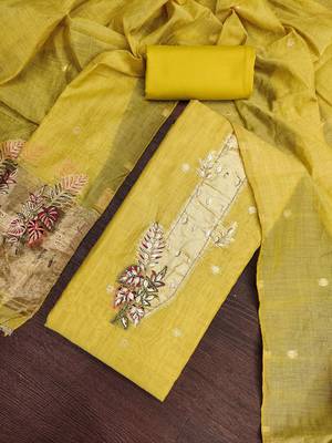 yellow banarasi cotton ethnic partywear suit for girls 2