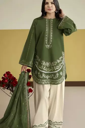 mehendi roman silk embroidered partywear suit for girls