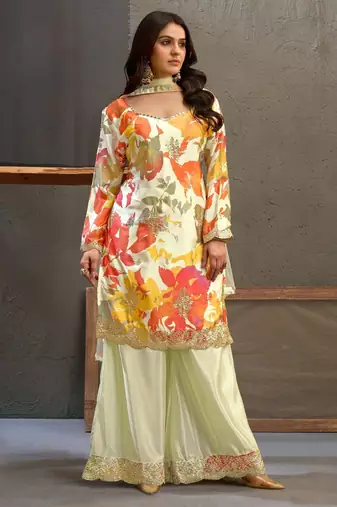 cream chinon partywear suit