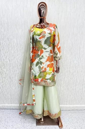 cream chinon partywear suit