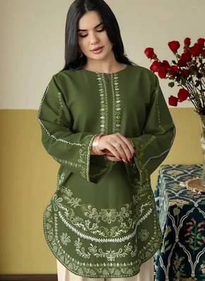 mehendi roman silk embroidered partywear suit for girls 2