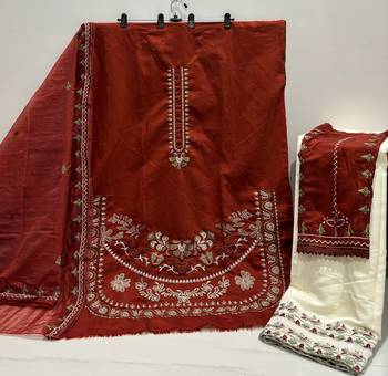 rust roman silk embroidered partywear suit for girls 3