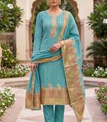 sky blue banarasi cotton ethnic partywear suit for girls