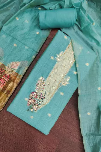 sky blue banarasi cotton ethnic partywear suit for girls