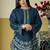 teal blue roman silk embroidered partywear suit for girls