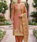 rust banarasi cotton ethnic partywear suit for girls