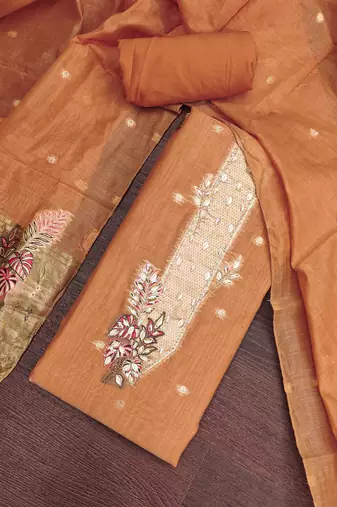 rust banarasi cotton ethnic partywear suit for girls