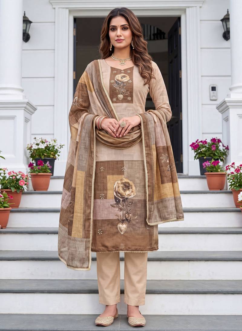 brown modal cotton handwork salwar kameez