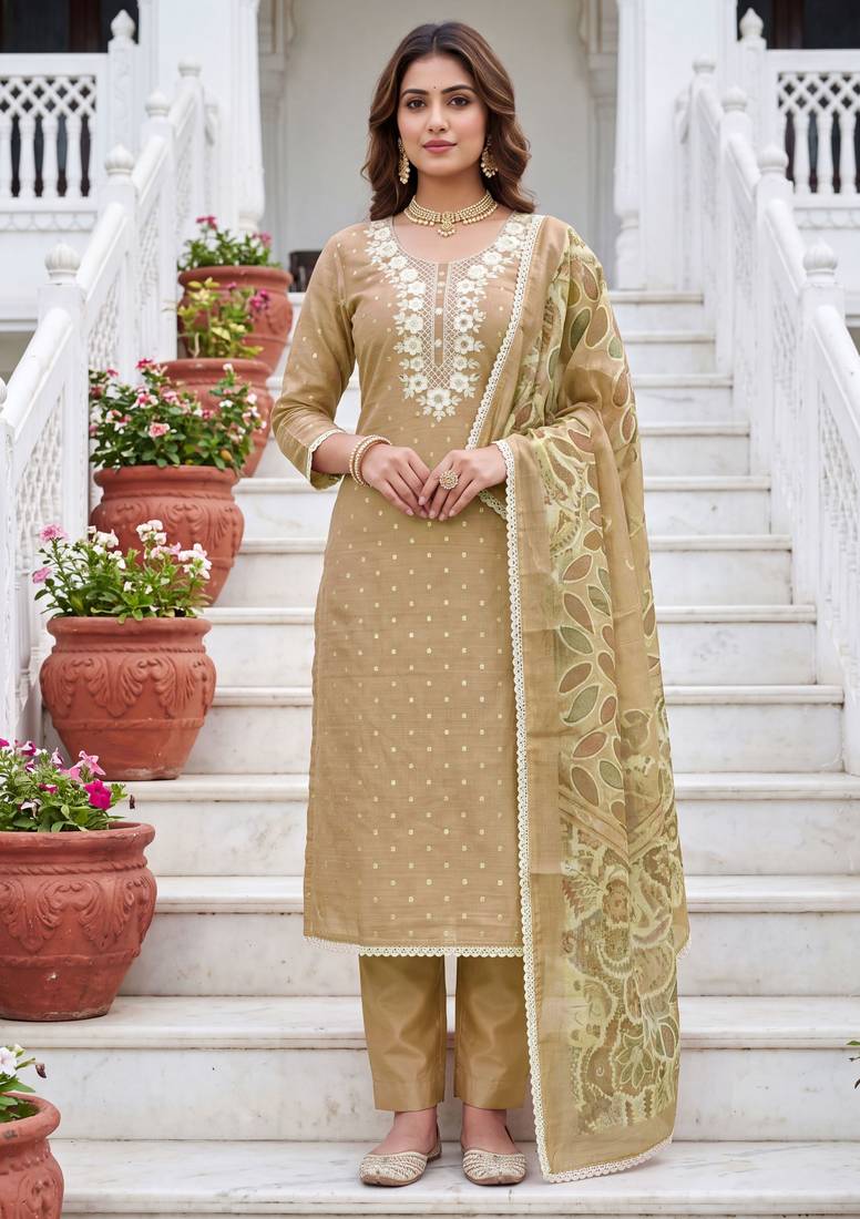 beige modal cotton handwork salwar kameez