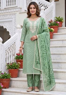 green modal cotton handwork salwar kameez 1