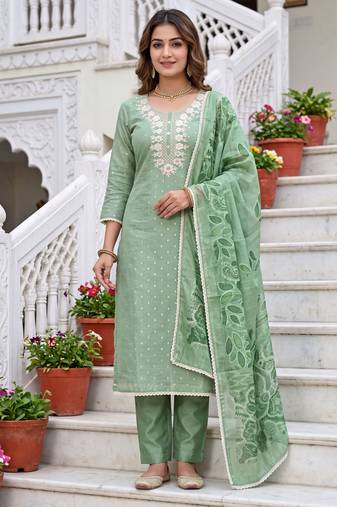 green modal cotton handwork salwar kameez