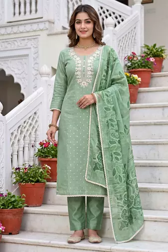 green modal cotton handwork salwar kameez
