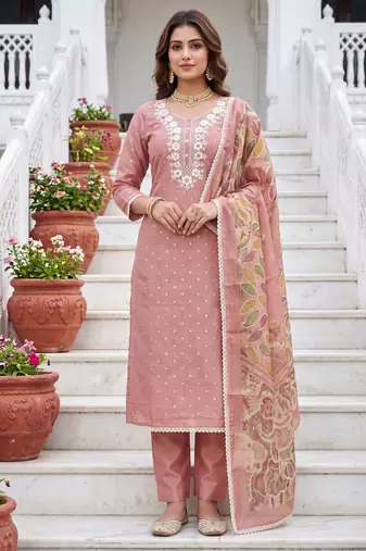 peach modal cotton handwork salwar kameez