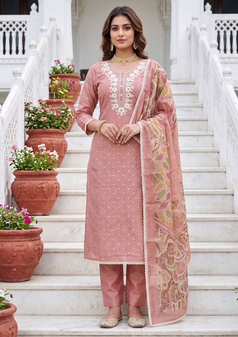 peach modal cotton handwork salwar kameez