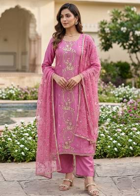 pink chanderi fancy partywear salwar kameez 1